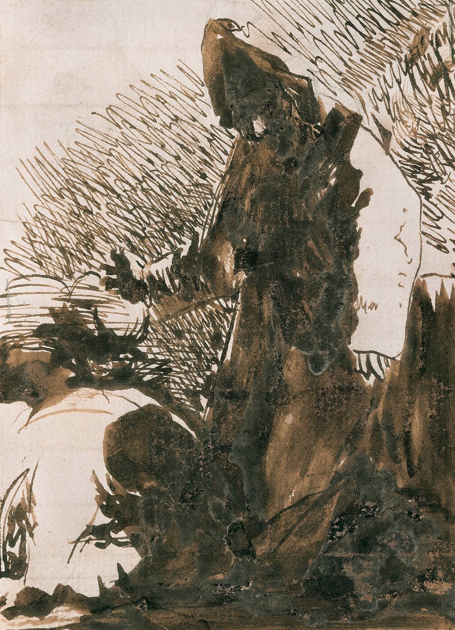 ""Bir keşişin önünde secde eden karakterler"". Francisco de Goya y Lucientes (1746-1828) tarafından yapılan yıkama çizimi. 1820.Madrid. Prado Müzesi. by Francisco Jose de Goya y Lucientes