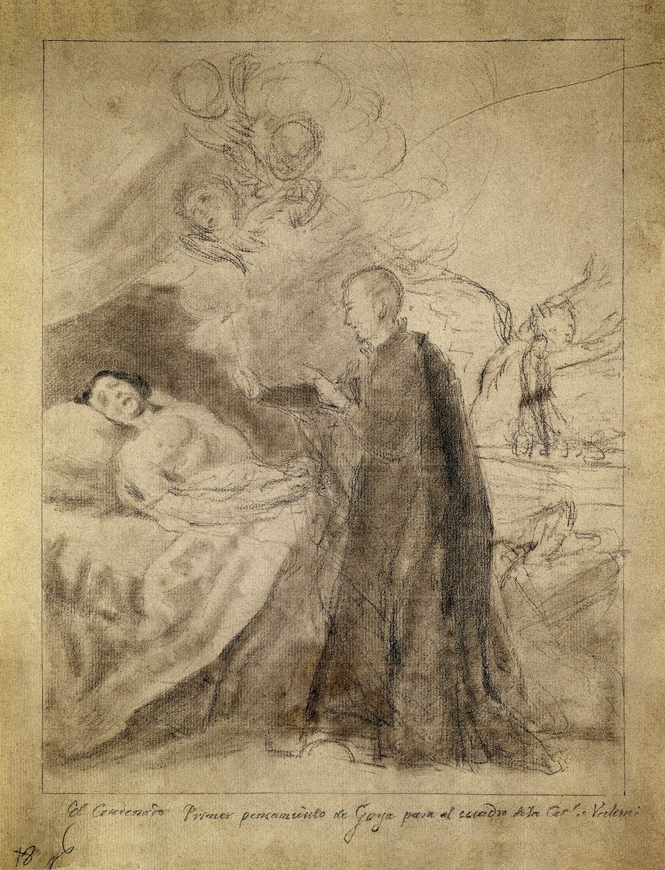 Aziz Francois (Francis) Borgia (1510-1578), ölmekte olan bir tövbesizin başucunda. Çizim 1788, Francisco de Goya y Lucientes (1746-1828). Ausuna ailesi tarafından görevlendirilen aynı başlığın resmi için eskiz. Prado Müzesi, Madrid. by Francisco Jose de Goya y Lucientes