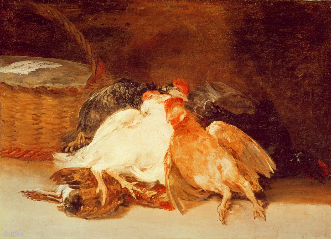Ölü tavuklar ve hasır sepet ile natürmort (tuval üzerine yağlı boya) by Francisco de Goya