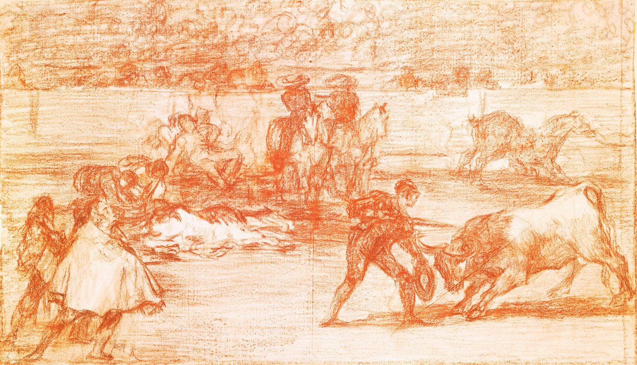 Boğa Güreşi: Boğa güreşçisi muleta yerine şapka kullanarak öldürmeye hazırlanır. Francisco de Goya y Lucientes (1746-1828) tarafından yapılan kırmızı tebeşir çizimi. 1815-1816. Madrid. Prado Müzesi by Francisco Jose de Goya y Lucientes