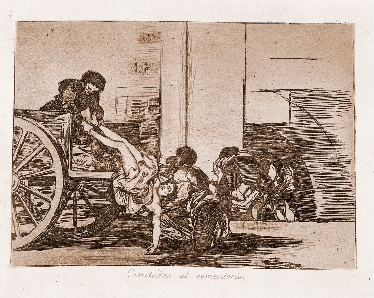 Savaşın Felaketleri: Mezarlığa araba yükleri (hazırlık çiziminden kazıma) by Francisco de Goya