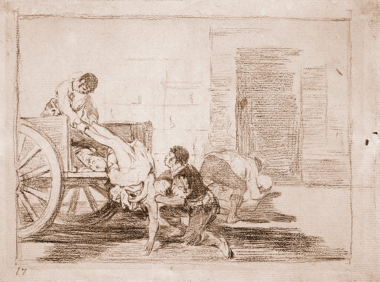 Savaşın Felaketleri: Mezarlığa araba yükleri (hazırlık çizimi) by Francisco de Goya