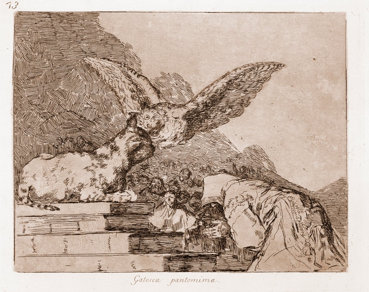 The Disasters of War : Cat Pandomim (hazırlık çiziminden gravürleme) by Francisco de Goya