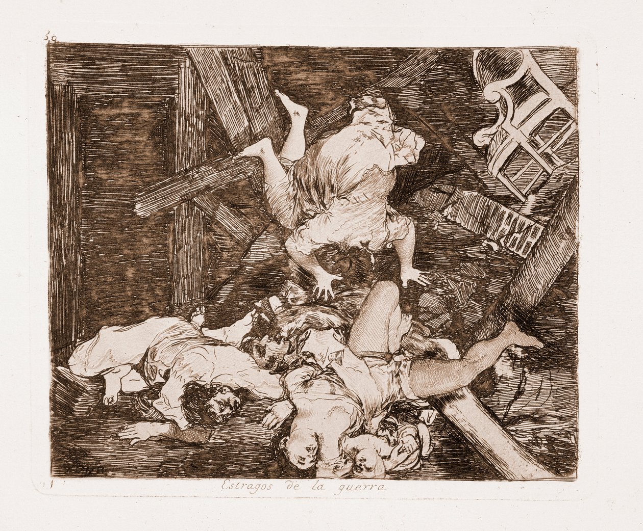 Savaşın Felaketleri : Savaş hasarları (Hazırlık çiziminden sonra gravür by Francisco de Goya