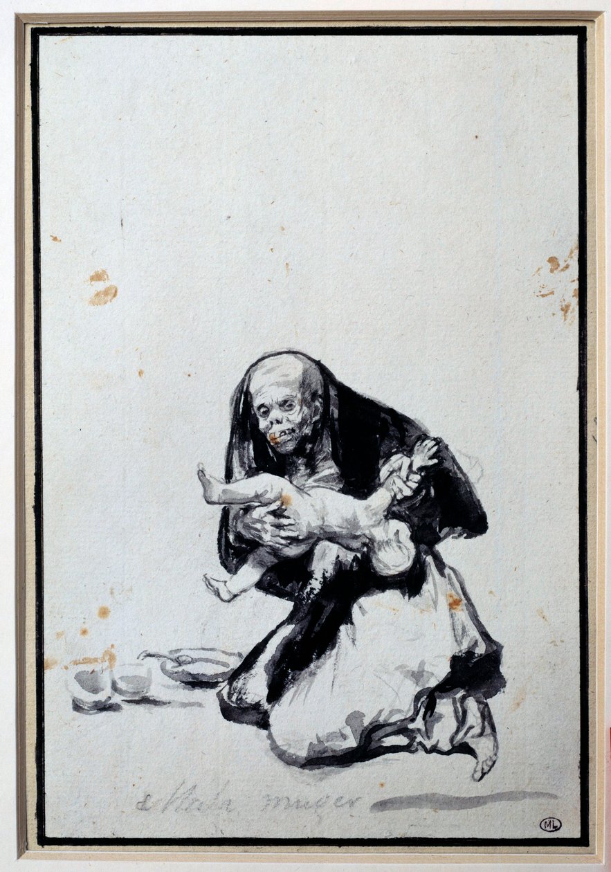 Yanlış Kadın Antropofaji Sahnesi, bir cadının çocuğu olur. Francisco Goya y Lucientes (1746-1828) Sun tarafından gri yıkama. 0,21x0,14 m Paris, Louvre Müzesi by Francisco de Goya