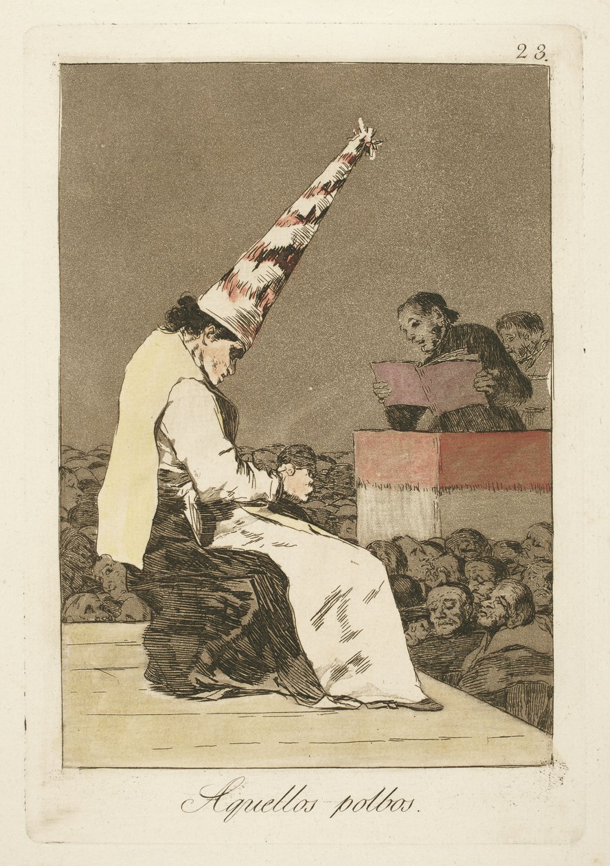 O toz parçacıkları, "Los Caprichos"tan 23 numaralı levha by Francisco de Goya