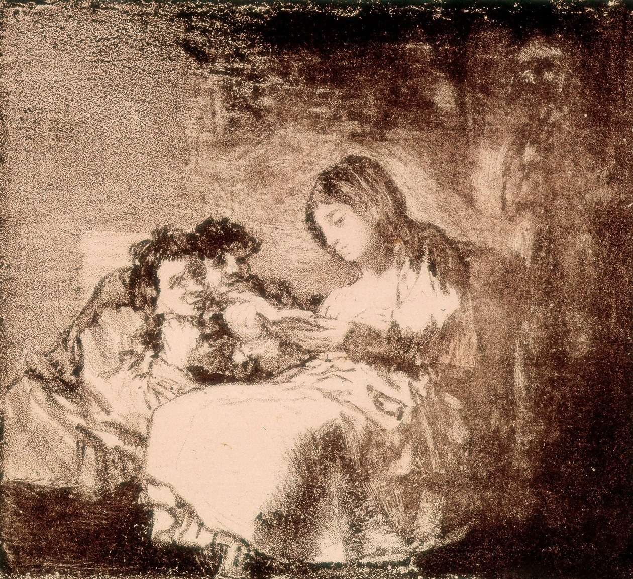 ""Bir kadın iki çocuğa bir hikaye okur"" Francisco de Goya y Lucientes (1746-1828) tarafından litografi. 1819-1822. Madrid. Ulusal Kütüphane by Francisco Jose de Goya y Lucientes