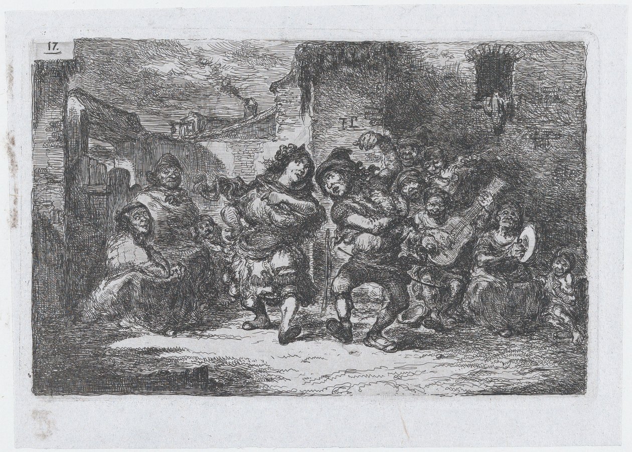 Levha 17: sokak müzisyenleri ve dans figürleri, bir dizi gelenek ve eğlenceden..., 1850. by Francisco Lameyer Berenguer