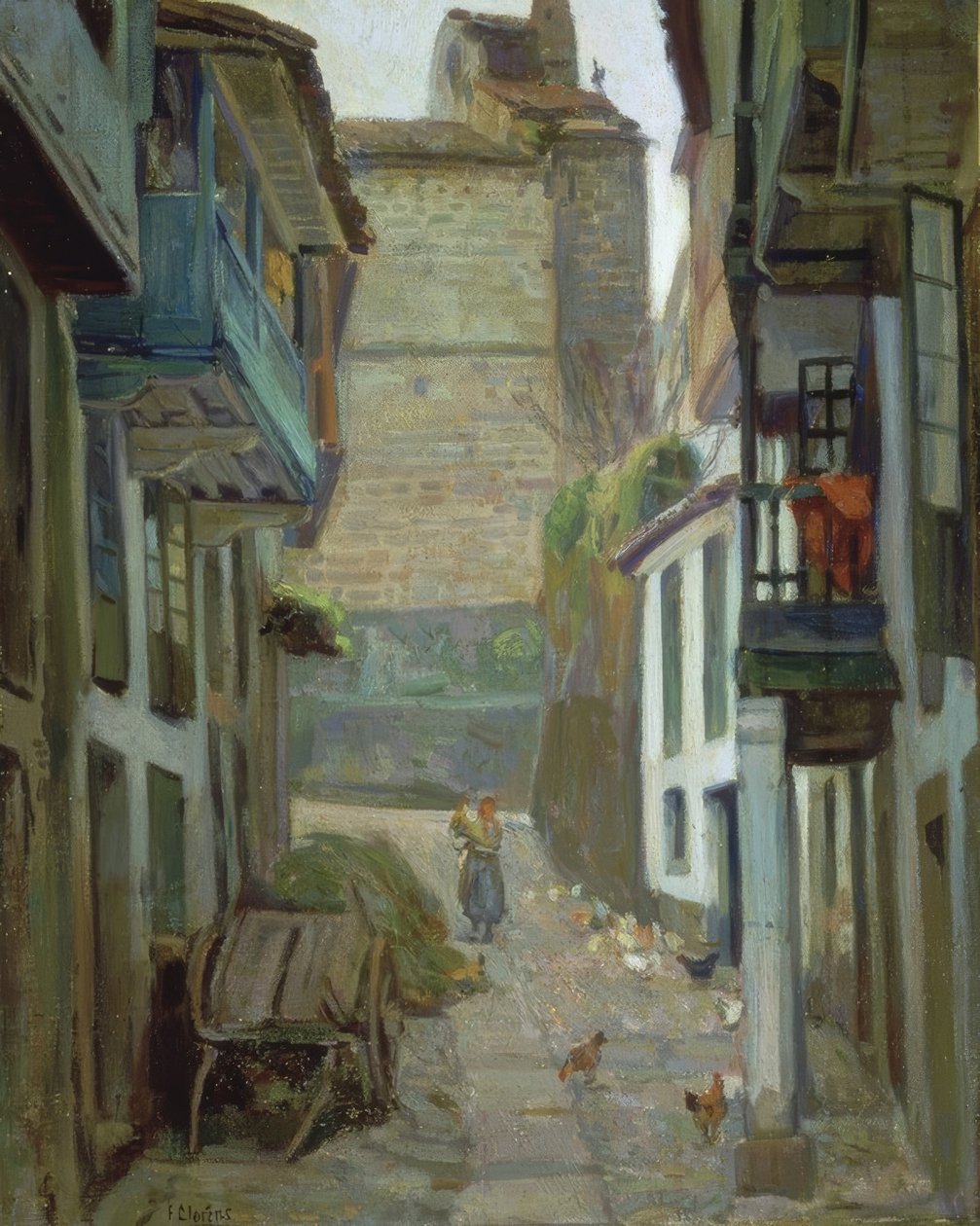 CALLE DE SANTA MARIA - BETANZOS - OLEO / LIENZO - 59X46 CM by Francisco Llorens Diaz
