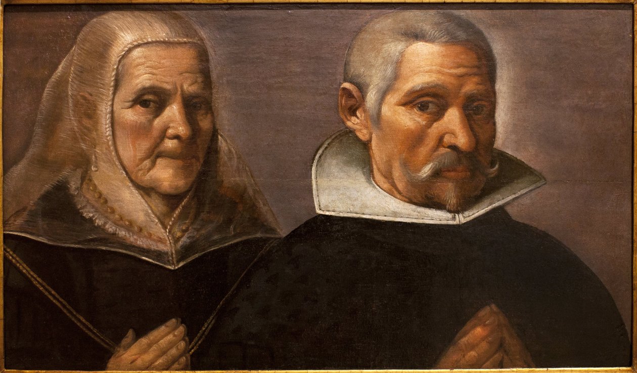 Dua eden yaştaki bir çiftin portresi. Francisco Pacheco (1564-1644), 1630 dolaylarında tablo. Sevilla, İspanya Güzel Sanatlar Müzesi. by Francisco Pacheco