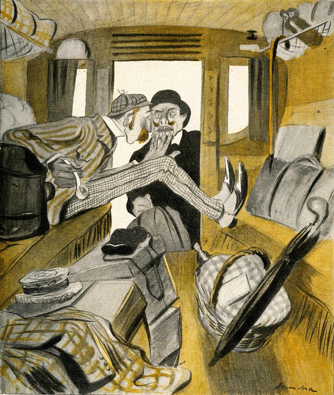 Bir İngiliz, bir Fransızın trende boş koltuğa oturmasını engelliyor, 1903. by Francisco Sancha y Lengo