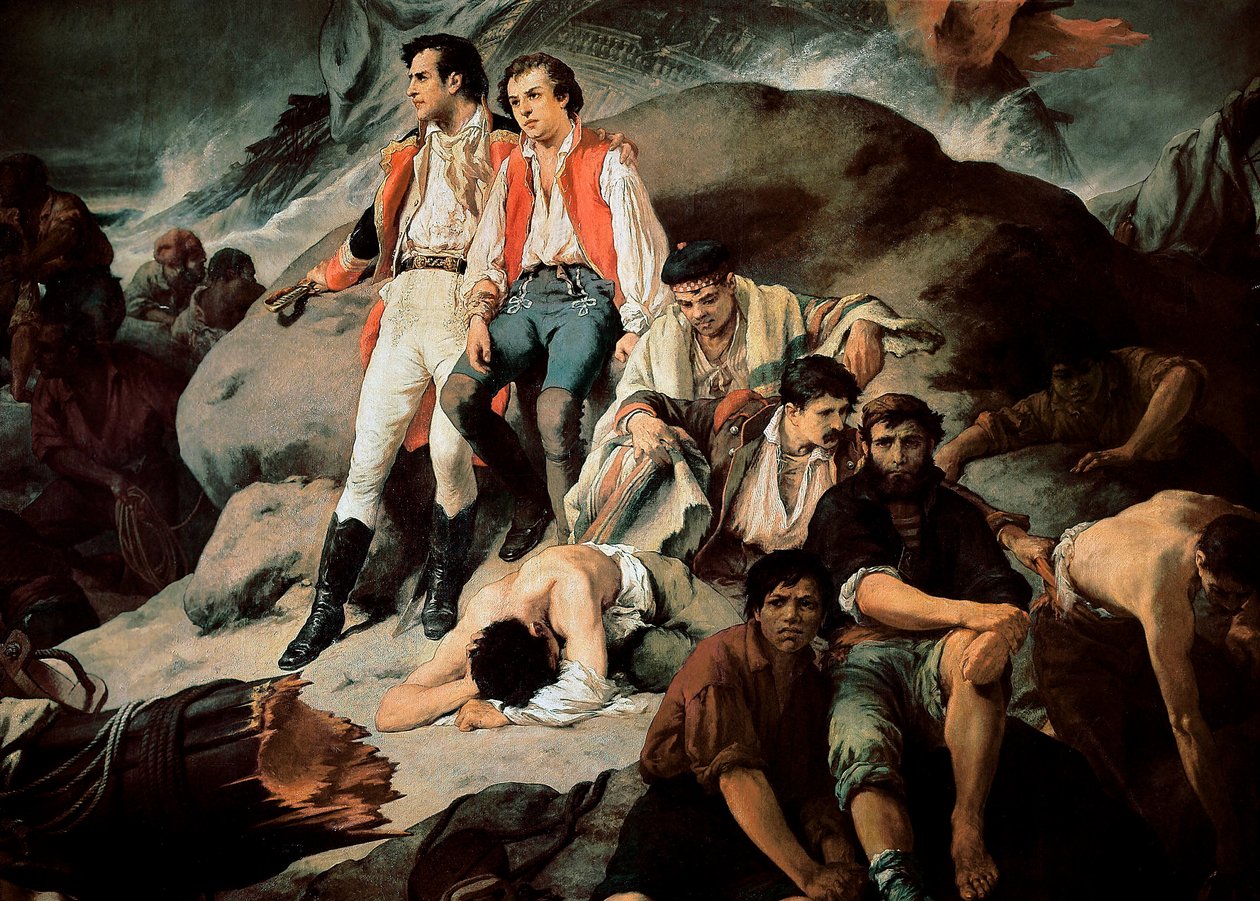 1805'te Trafalgar Savaşı. Francisco Sans Cabot'un (1834-1881) bir tablosundan detay. 1862.Madrid. Senato Sarayı by Francisco Sans y Cabot