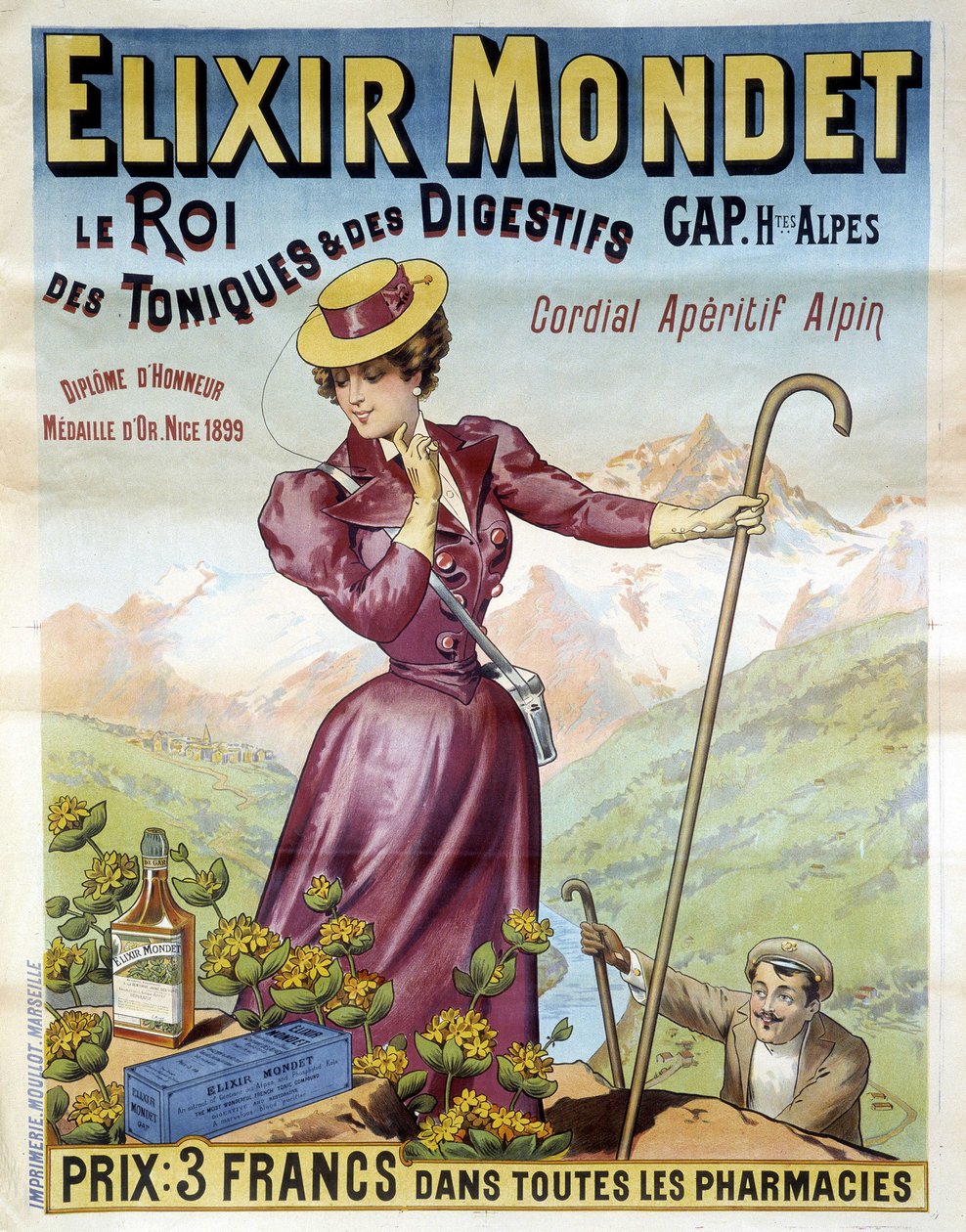 İksir Mondet için 1900 reklam afişi “” toniklerin ve sindirimlerin kralı, samimi aperitif alp””. by Francisco Tamagno