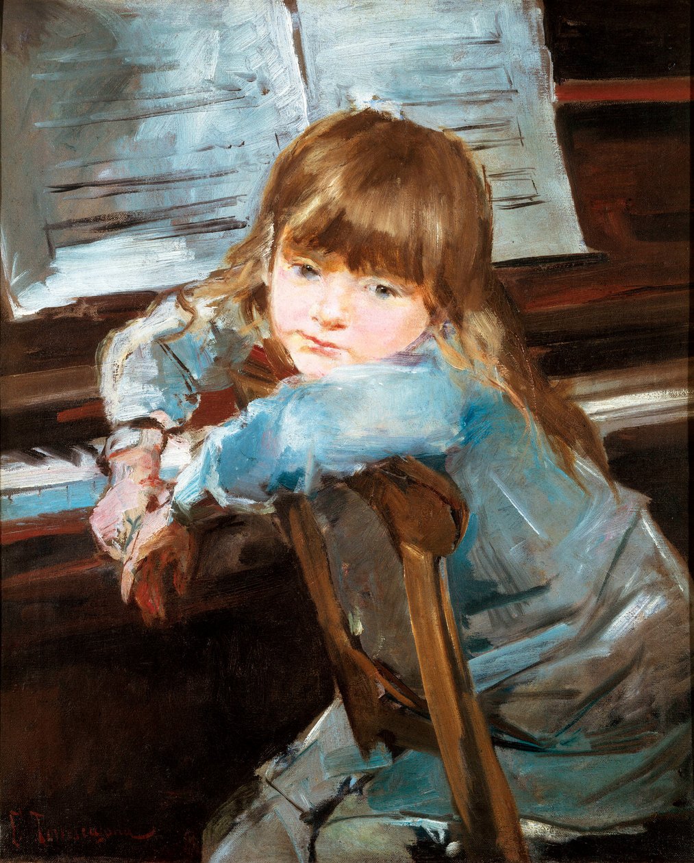 Nina ante el piyano (Nina piyanonun önünde). Francesc Torrescassana'nın (1845-1918) tablosu by Francisco Torrescassana