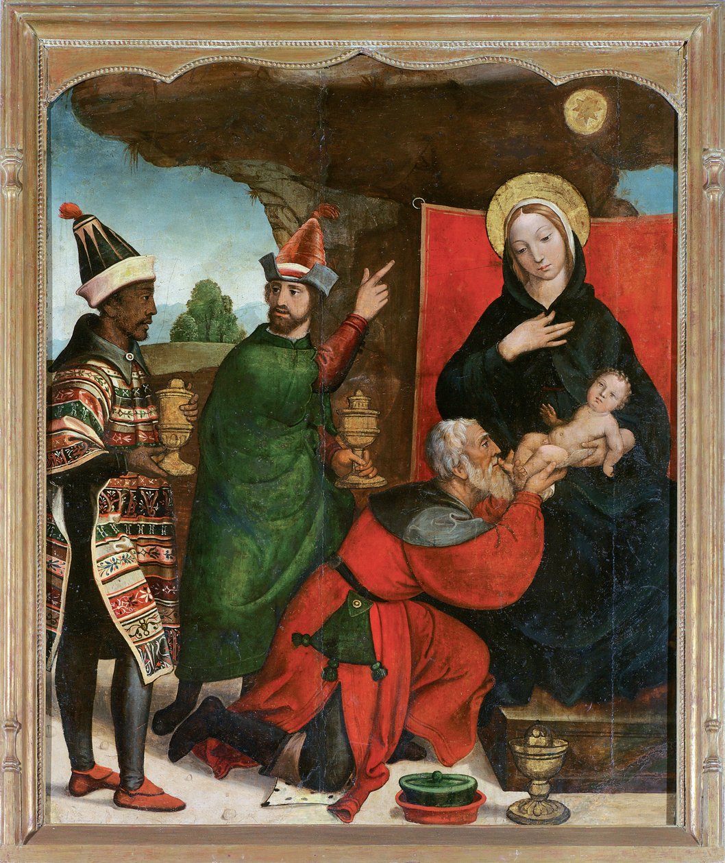 The Adoration of the Magi - Comontes, Francisco de (aktif 1524-1565) - 1535-1540 - Ahşap üzerine yağlı boya - 129x103 - Museo de Bellas Artes, Salamanca by Francisco de Comontes