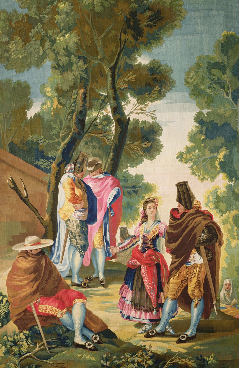 Bir Maja ve Maskeli Adamlar, c.1777 (goblen) by Francisco de Goya