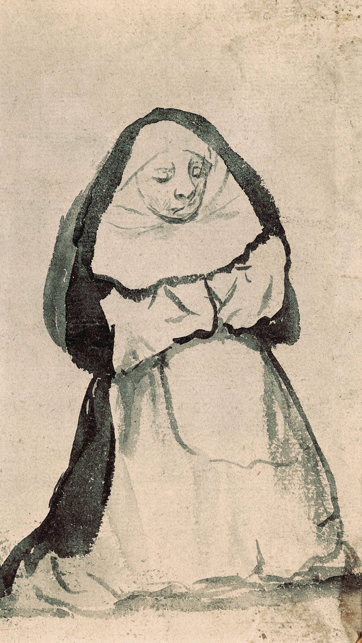 Diz çökmüş bir rahibe dua ederken, 19. yüzyılın başlarında (çizim) by Francisco de Goya