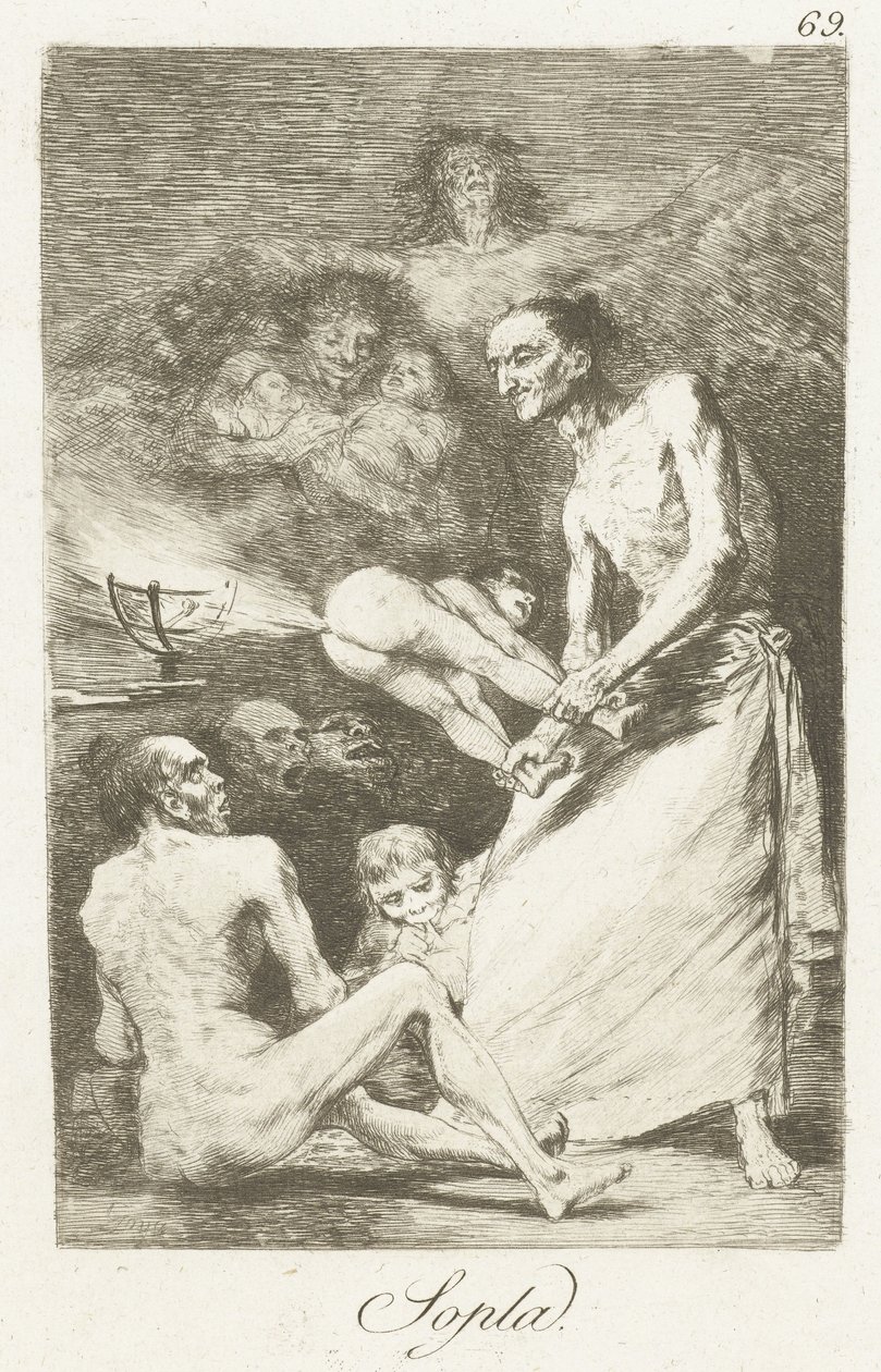 Blaas Sopla (nesne üzerine başlık) Los Caprichos (dizi başlığı) by Francisco de Goya