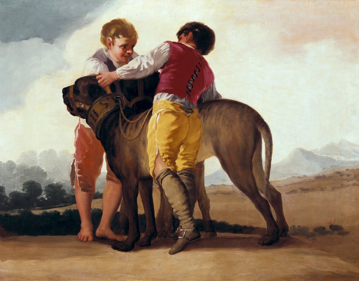 Mastiffli erkekler, c.1786 (karton üzerine yağlı boya) by Francisco de Goya