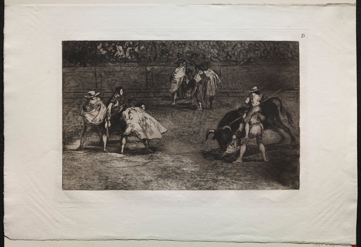Boğa Güreşi: Bir Asistanın Omuzlarına Monte Bir Boğa Güreşçisi, Boğa Mızrak Atıyor, 1876. by Francisco de Goya