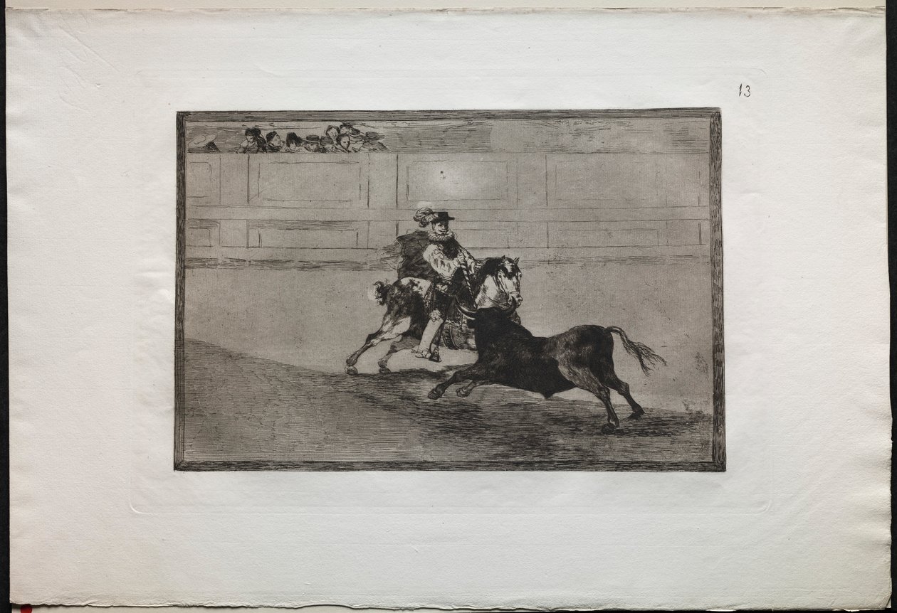 Boğa Güreşi: Ringde Kısa Mızrakları Yardımsız Kıran İspanyol Atlı Şövalye..., 1876. by Francisco de Goya