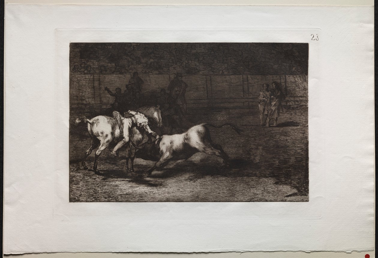 Boğa Güreşi: Mariano Ceballos, diğer adı Kızılderili, Boğayı Atından Öldürüyor, 1876. by Francisco de Goya