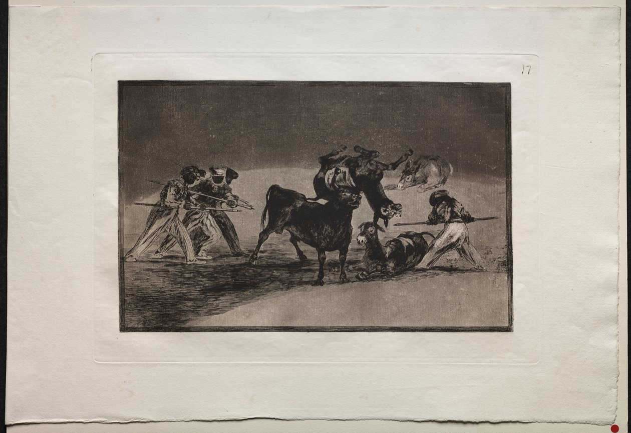 Boğa Güreşleri: Moors, Boynuzları Toplarla Devrilmiş Boğalara Karşı Kendilerini Savunmak İçin Eşekleri Bariyer Olarak Kullanıyor by Francisco de Goya