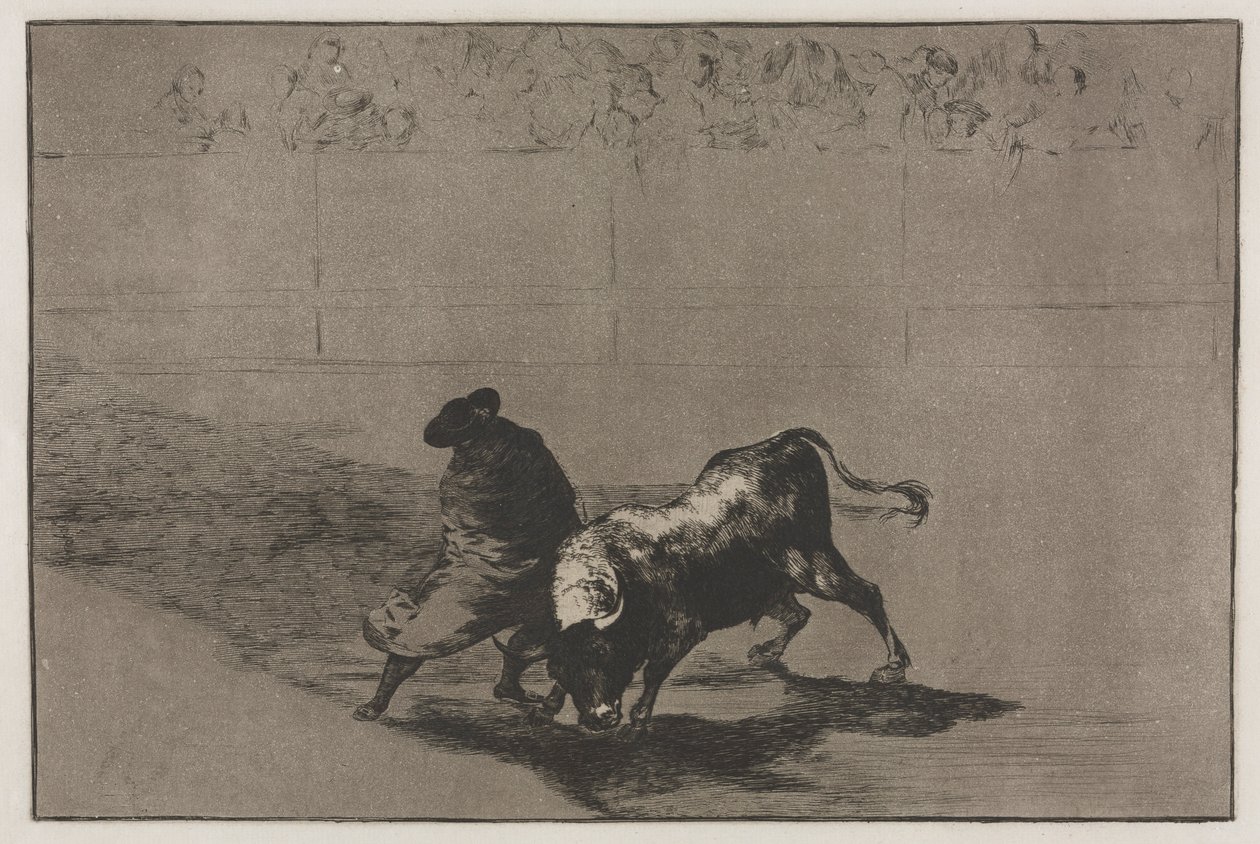 Boğa Güreşi: Çok Becerikli Falces Öğrencisi, Pelerinine Sarılmış, Boğayı Kandırıyor..., 1876. by Francisco de Goya