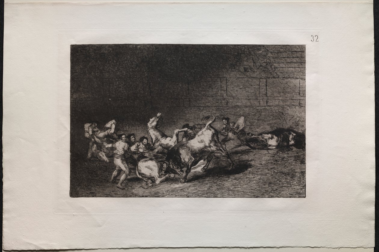 Boğa Güreşi: Tek Bir Boğa Tarafından Birbiri ardına Atılan İki Pikador Takımı by Francisco de Goya