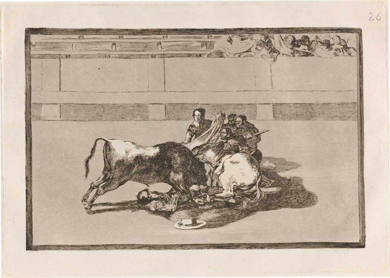 Bir pikadorun atından boğanın altına düşmesi (Bir Pikador Atsız ve Boğanın Altına Düşer) by Francisco de Goya