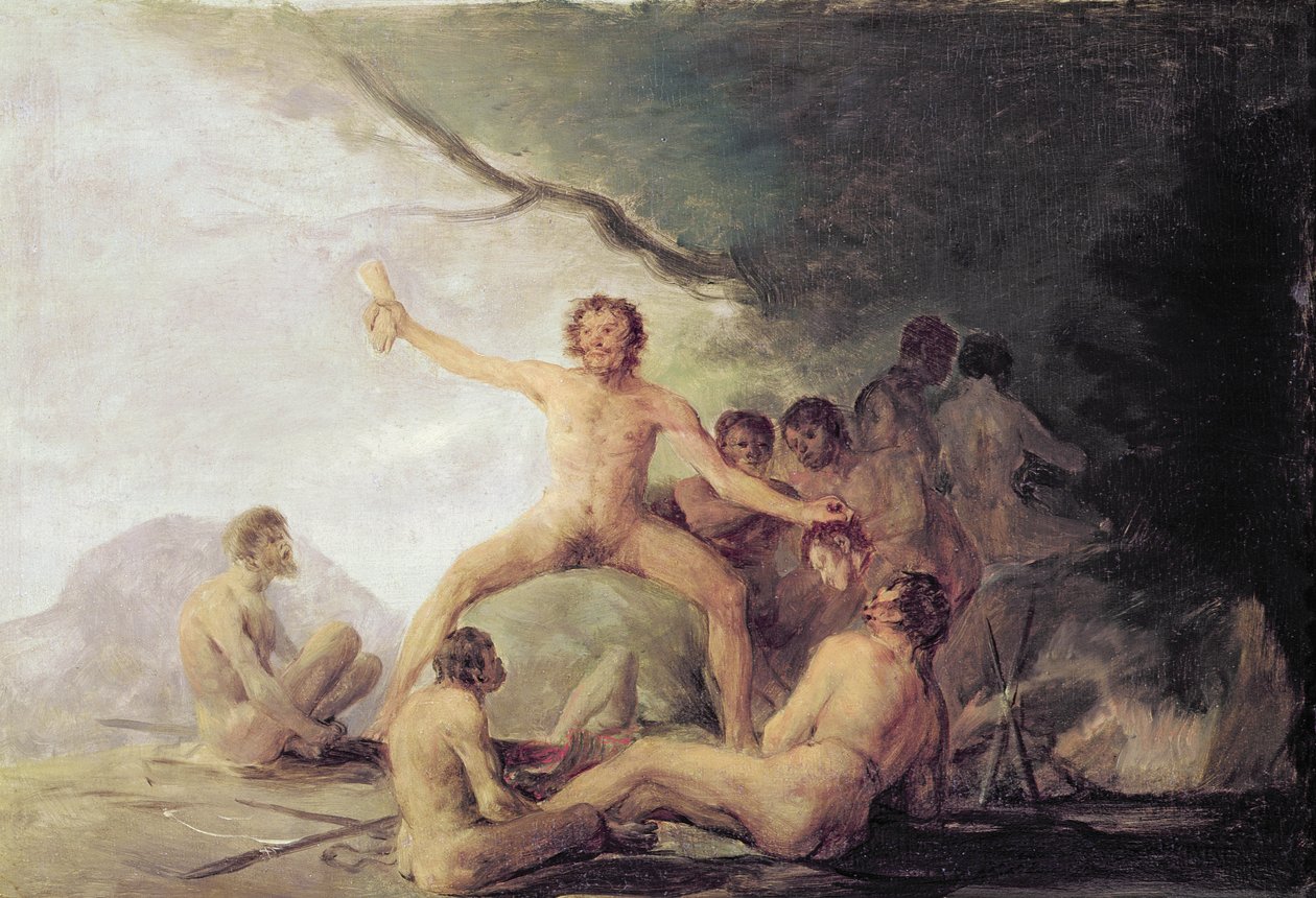 İnsan Kalıntılarının tadını çıkaran yamyamlar, c.1800-08 (çift 83503) by Francisco de Goya