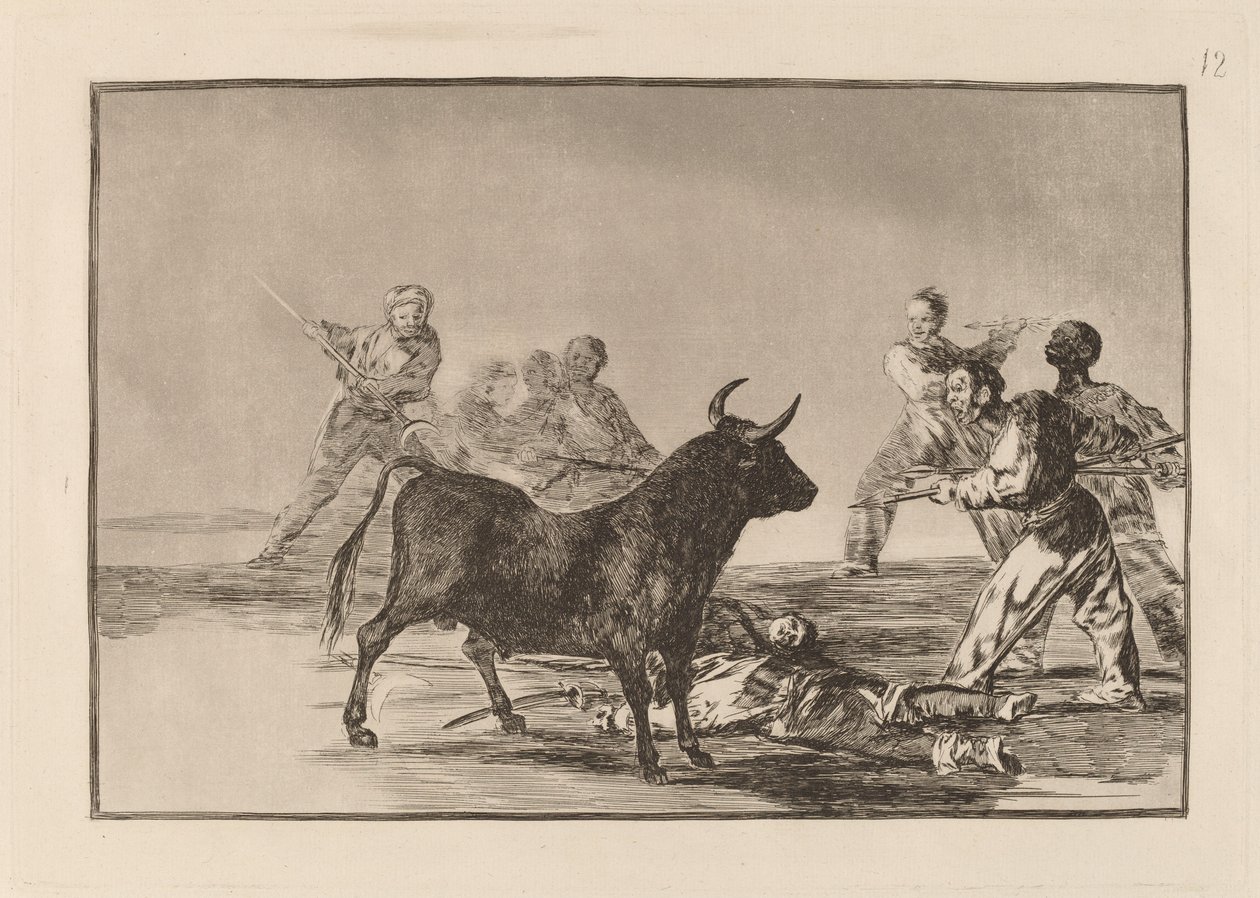 Mızraklı, Oraklı, Banderillalı ve Diğer Silahlı Boğa Rabble Hamstring by Francisco de Goya