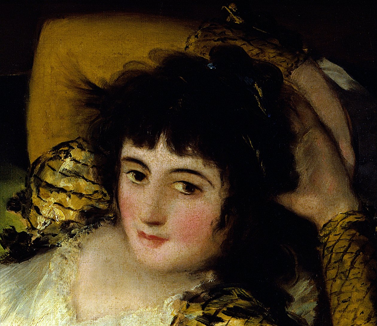 “” La maja vestida” (Giyinmiş tatlı) detayı Francisco de Goya (1746-1828) tarafından 19. yüzyıl Güneşi. 0,95x1,88 m Madrid. Musee Du Prado. by Francisco de Goya