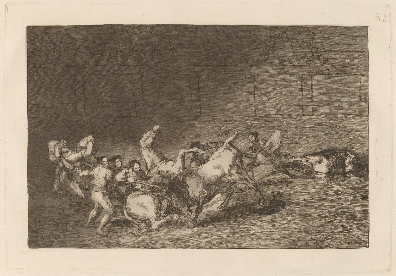 İki Takım Pikador Tek Bir Boğa Tarafından Birbiri ardına Fırlatıldı by Francisco de Goya