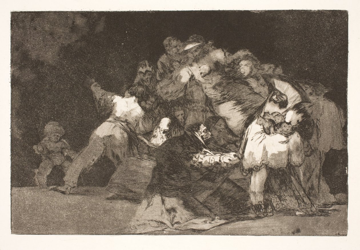 Genel olarak aptallık (Kedinin pençeleri ve adanmışın kıyafetleri / tıpkı yükün genellikle erdem alışkanlıklarına bürünmesi gibi) by Francisco de Goya