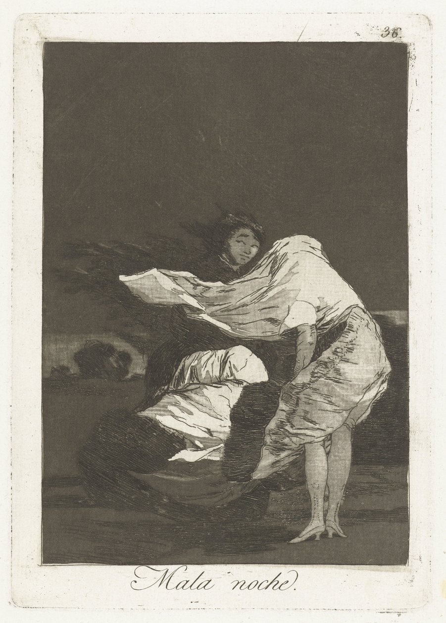 kötü bir gece Mala noche (nesne üzerindeki başlık) Los Caprichos (dizi adı) by Francisco de Goya