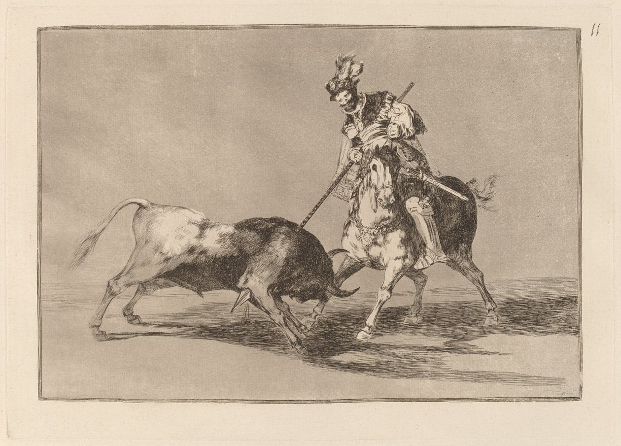 El Cid Campeador başka bir boğayı mızraklıyor (Cid Campeador Başka Bir Boğa Mızraklıyor) by Francisco de Goya