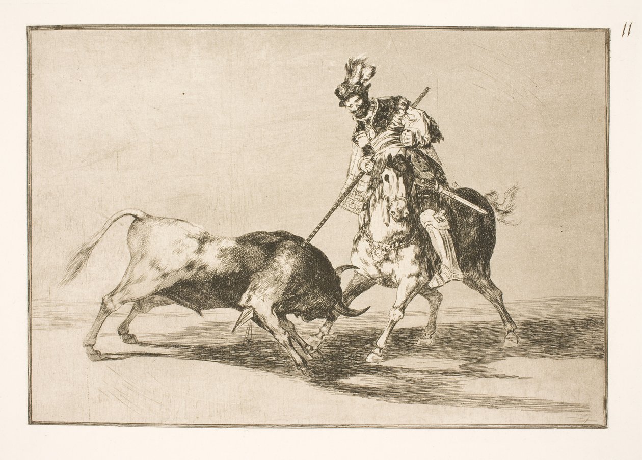 El Cid Campeador bir boğa daha tükürdü by Francisco de Goya