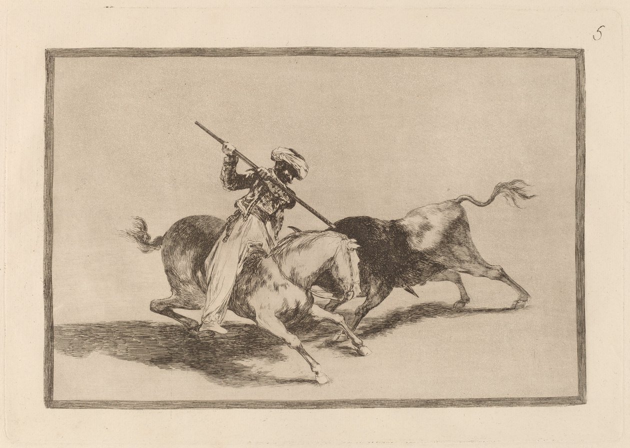 Ruhlu Moor Gazul, sırayla boğaları ilk mızraklayan kişidir (Ruhlu Moor Gazul, Kurallara Göre Boğaları Mızraklayan İlk Kişidir) by Francisco de Goya