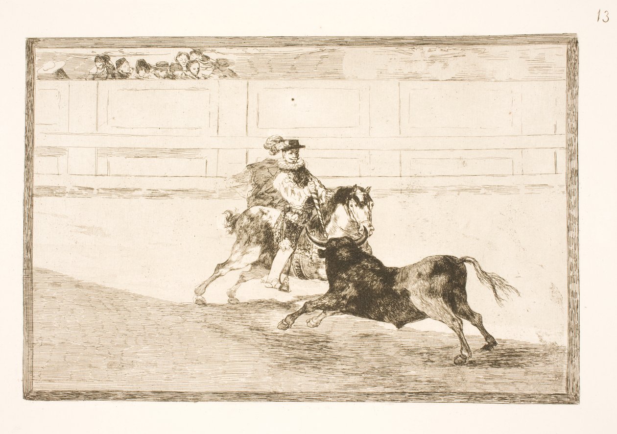 Arenada bir İspanyol binici, saniyelerin yardımı olmadan küçük mızrakları kırıyor by Francisco de Goya