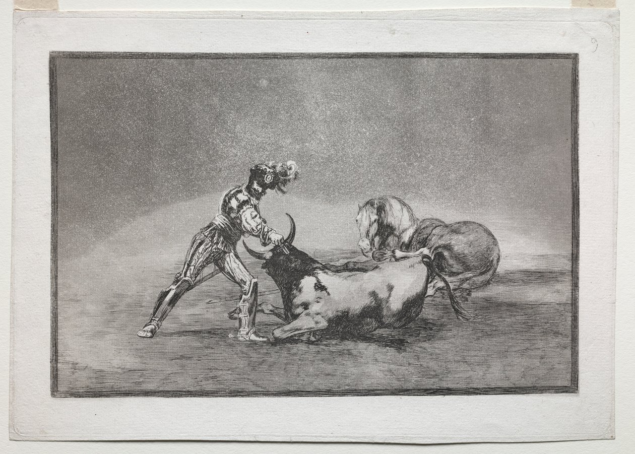 La Tauramaquia: Bir İspanyol Şövalyesi Atını Kaybettikten Sonra Boğayı Öldürdü by Francisco de Goya