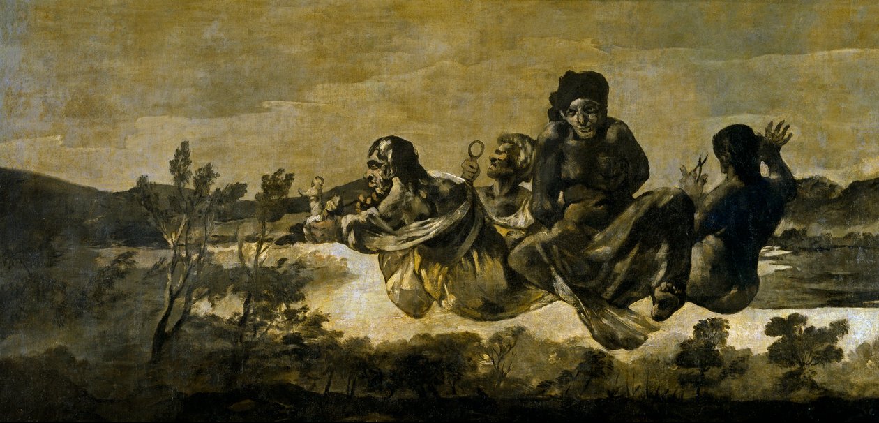 ""Les moires"" (Les Fates) Atropos (Fates) Tablo Francisco Goya (1746-1828) 1820-1823 Dim 123x266 cm Museo del Prado, Madrid by Francisco de Goya
