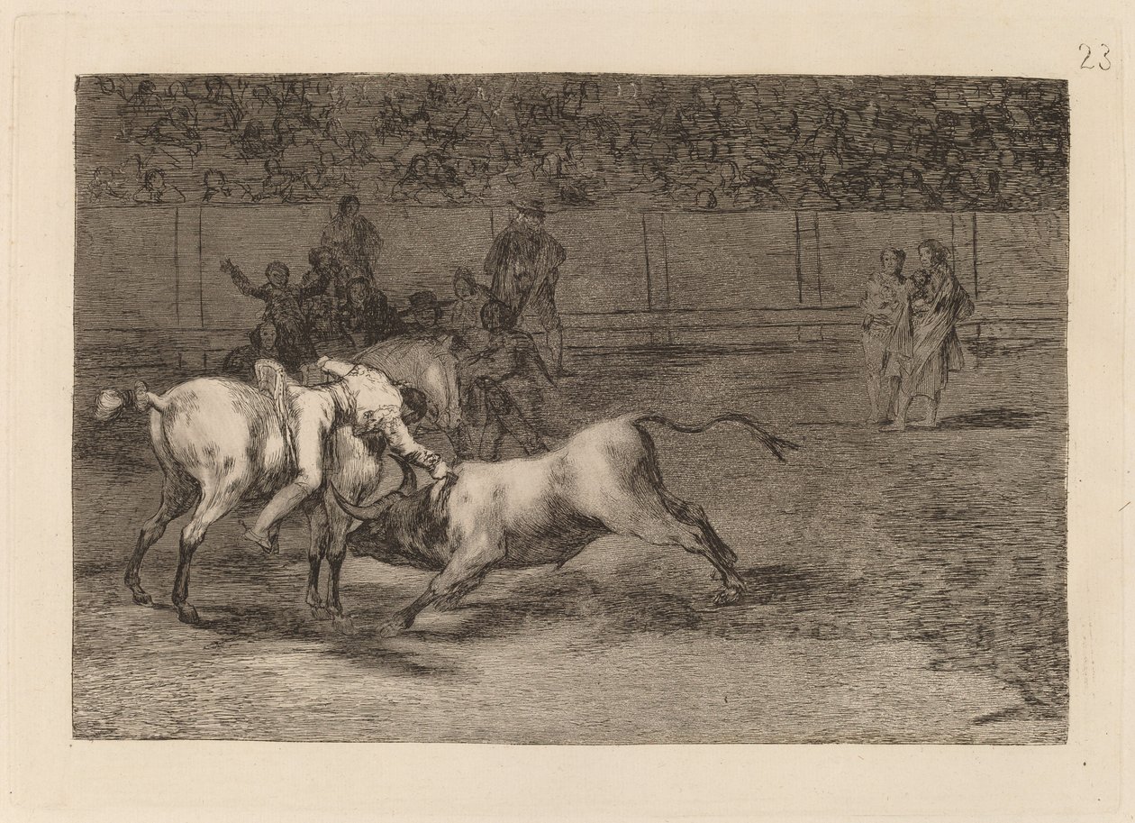 Hintli takma adı Mariano Ceballos, boğayı atından öldürür (Mariano Ceballos, Kızılderili Takma Adı, Boğayı Atından Öldürür) by Francisco de Goya