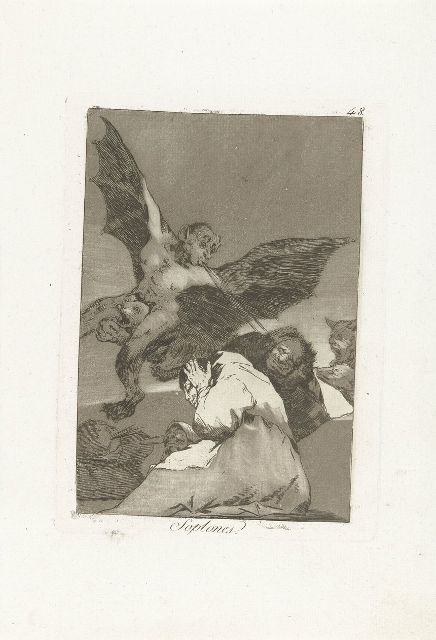 Oorblazers Soplones (nesne üzerindeki başlık) Los Caprichos (dizi başlığı) by Francisco de Goya