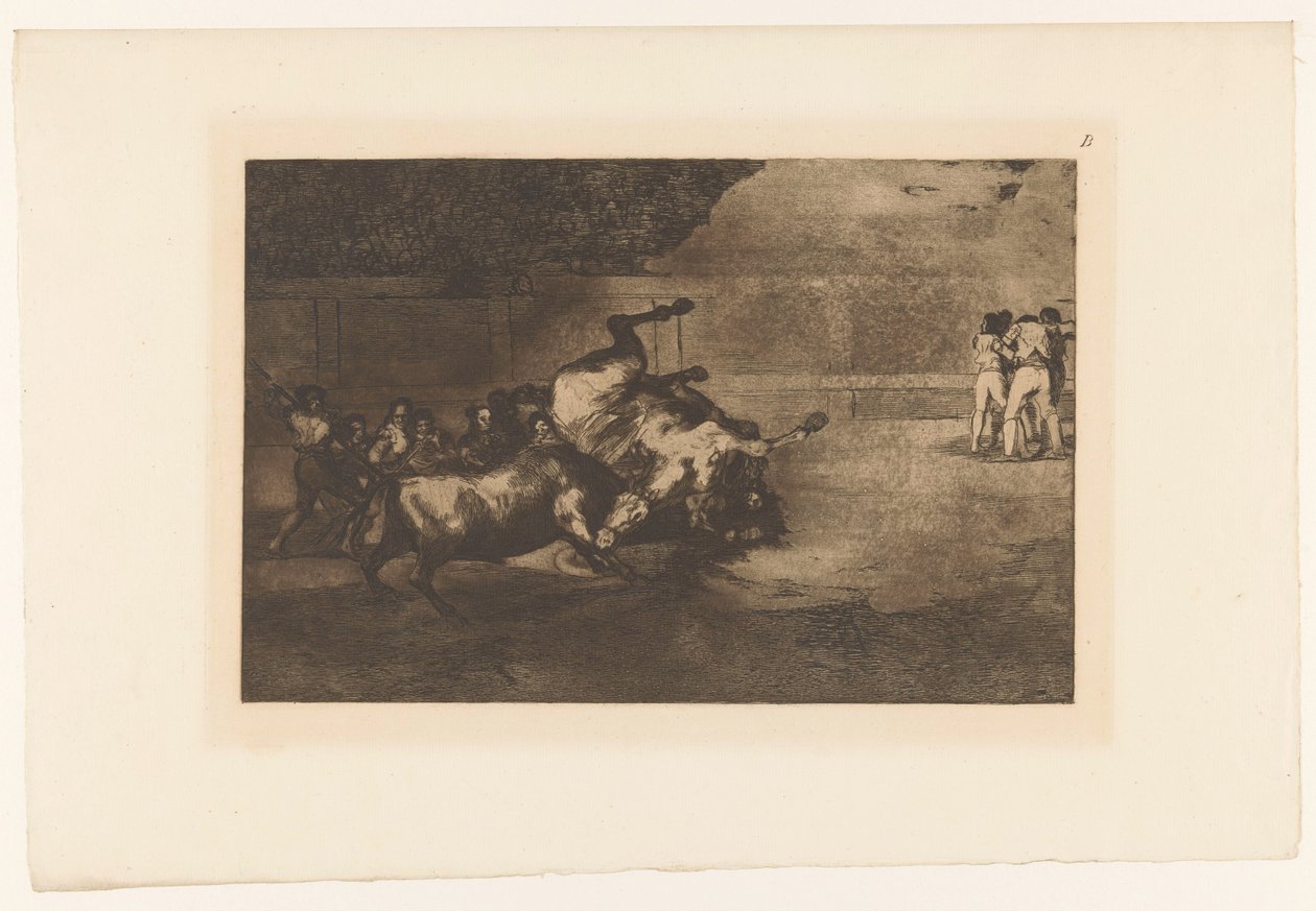 At, boğa tarafından devrildi Cheval ters par un taureau Boğa Güreşi (dizi başlığı) La Taureaumachie (dizi adı) La Tauromaquia (dizi adı) by Francisco de Goya