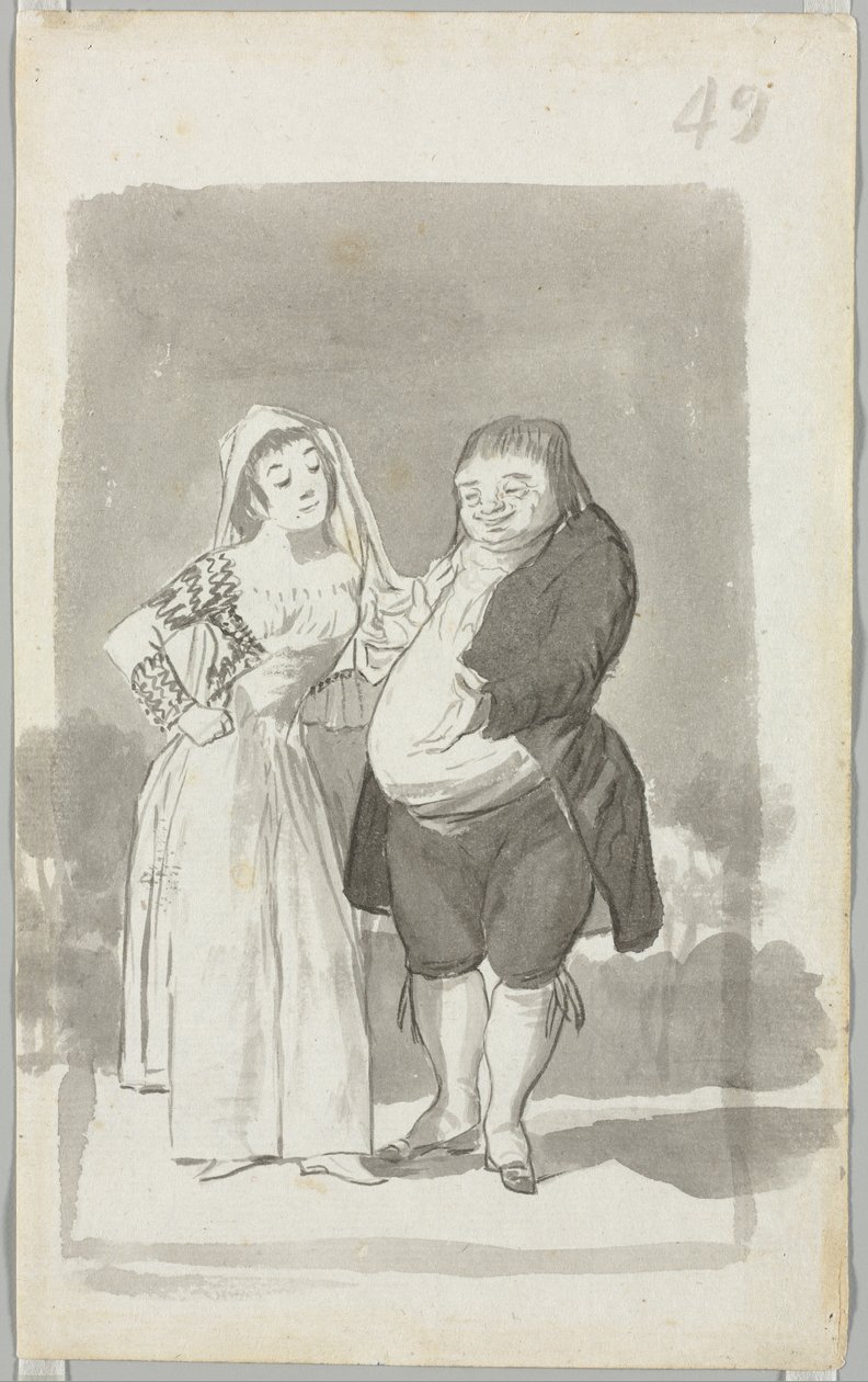 Fahişe, Şişman, Çirkin Bir Adam (rekto) talep ediyor by Francisco de Goya