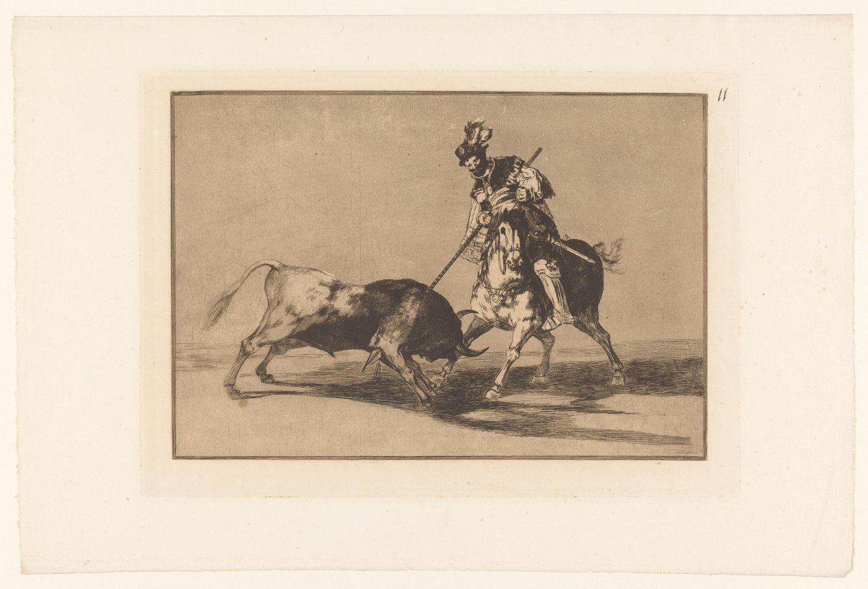 Rodrigo Diaz de Vivar verwondt een stier El Cid Campeador başka bir boğayı mızraklıyor Stierengevechten (dizi adı) La Taureamachie (dizi adı) Boğa Güreşi (dizi başlığı) by Francisco de Goya