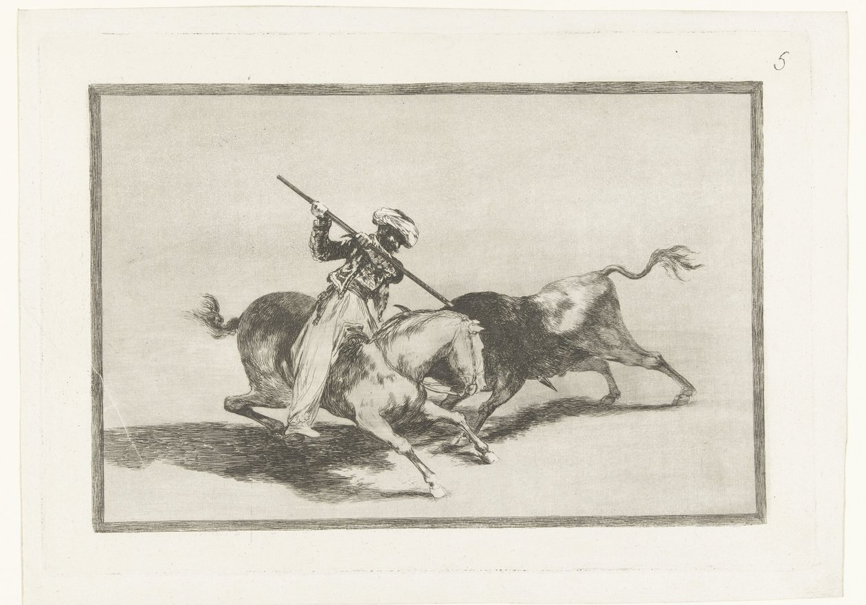 Stierenjacht te paard Canlı Moro Gazul, boğaları sırayla mızraklayan ilk kişidir. Boğa Güreşi (dizi başlığı) Stierenvechten (dizi adı) by Francisco de Goya