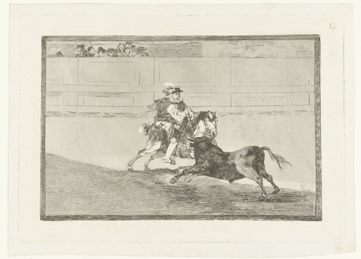 Stierenvechter in een arenada İspanyol bir beyefendi, pezevenklerin yardımı olmadan rejoncillos'u kırıyor Stierenvechten (dizi başlığı) La Tauromaquia (dizi başlığı) by Francisco de Goya