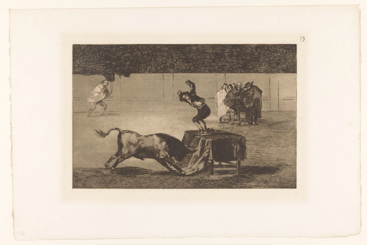 Arenada bir masanın üzerinde duran boğa güreşçisi Otra locura suya ve la misma plaza Boğa Güreşi (dizi başlığı) La Taureaumachie (dizi adı) La Tauromaquia (dizi adı) by Francisco de Goya